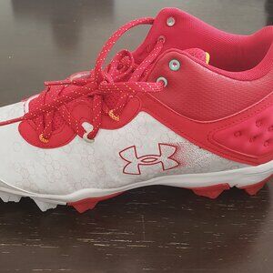 Size 10 Cleats / Under Armour Men's Harper 8 Mid RM [Red/White] Baseball Shoes